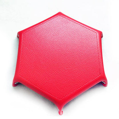 BESCON DICE Hexagon Folding PU Leather & Velvet Dice Tray, Portable Dice Holder for DND, RPG, MTG, & Other Table Games, Red & Yellow - color: Red&yellow