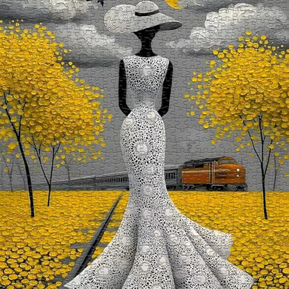Beauty Women Puzzle for Adults 1000 Pieces, Vintage Elegant Black Lady Scenic Puzzle Aesthetic Art, Narure Plant Tree Challenge Jigsaw Puzzle Painting - style: Elegant Trajectory Puzzle