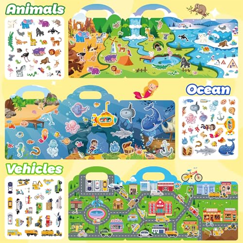 6 Pack 3D Jelly Stickers for Kids, Reusable Creative Activity Set Ages 3-8 - style: Farmhouse+Dinosaurs+Space+Animals+Ocean+Vehicles