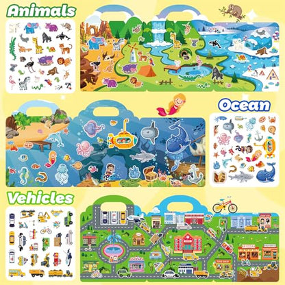 6 Pack 3D Jelly Stickers for Kids, Reusable Creative Activity Set Ages 3-8 - style: Farmhouse+Dinosaurs+Space+Animals+Ocean+Vehicles