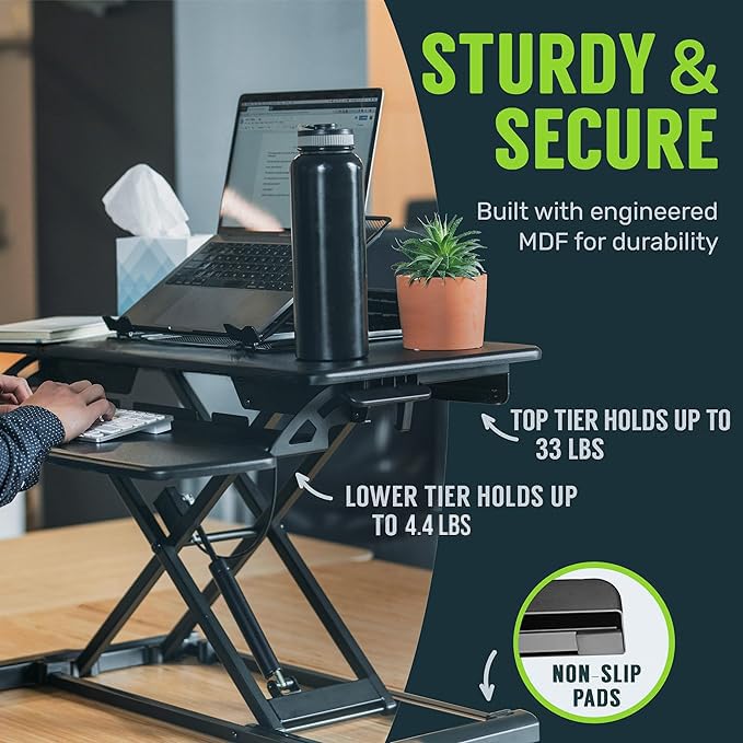 TechOrbits Standing Desk Converter - 42 Inch Adjustable Sit to Stand Up Desk Workstation, MDF Wood, Ergonomic Desk Riser with Keyboard Tray, Desktop Riser for Home Office Computer Laptop, Black 42" - size: 42" MDF Wood