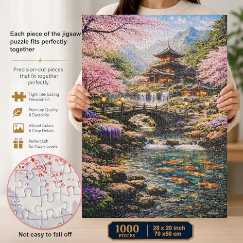 Jigsaw Puzzles for Adults 1000 Pieces Cherry Blossom Impossible Hard Difficult Challenging Puzzle for Adults 1000pc Puzzles Mountain Forest Flower Lake Park Landscape Puzzle 28 x 20 inch
