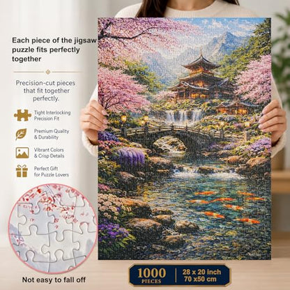Jigsaw Puzzles for Adults 1000 Pieces Cherry Blossom Impossible Hard Difficult Challenging Puzzle for Adults 1000pc Puzzles Mountain Forest Flower Lake Park Landscape Puzzle 28 x 20 inch