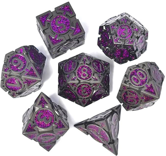 Rule Dice Metal DND Dice Set - Purple Dungeons and Dragons Dice, Large Weighted Metallic D&D Dice Sets - Polyhedral Role Playing Dice for MTG RPG, D and D Dice with DND Gift Box(Purple) - color: A-purple