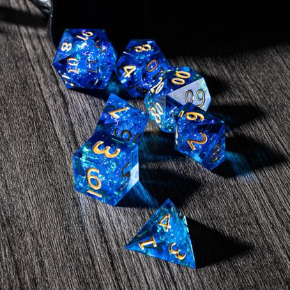 Resin DND Dice Set, (Blue-Wizard) 7 Pieces Handmade Sharp Edge Polyhedral Dice, Designed for Dungeons & Dragons, MTG, Role Playing Game, Dice Gift for D&D RPG DM and Players - color: Blue