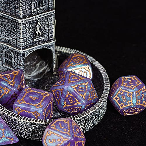 cusdie 7 Pcs 25mm Giant DND Dice with Dragon Eye Dice Bag, Polyhedral Dice Set, D&D Dice for Pathfinder RPG (Purple) - color: Purple