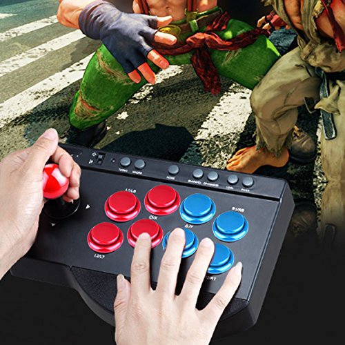 Gamelec 2-Player Arcade Buttons and Joystick DIY Controller Kit for Windows and Raspberry Pi,x 5 Pin Joysticks,Red and Blue Each with 10 Buttons