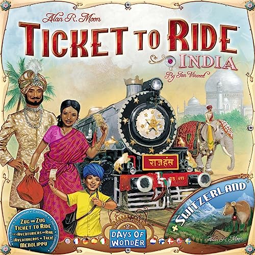 Ticket to Ride India + Switzerland Board Game EXPANSION - Expand Your Railway Adventures! Fun Family Game for Kids & Adults, Ages 8+, 2-4 Players, 30-60 Minute Playtime, Made by Days of Wonder | Train Route Strategy Game, Family Game for Kids & Adults, Ag