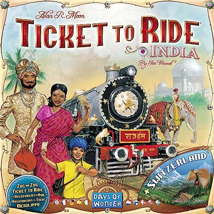Ticket to Ride India + Switzerland Board Game EXPANSION - Expand Your Railway Adventures! Fun Family Game for Kids & Adults, Ages 8+, 2-4 Players, 30-60 Minute Playtime, Made by Days of Wonder | Train Route Strategy Game, Family Game for Kids & Adults, Ag