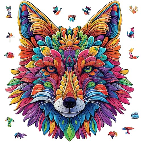 Qiuenisray Wooden Puzzles for Adults, Wolf Jigsaw Puzzles for Kid 200 Pieces, FSC Certified Unique Shape Animal Adult Puzzles, Animal Wall Decor Wood Puzzle Creative Gift for Family Game 10.2x11.2 in - color: Wolf, size: 200pcs
