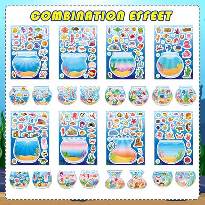 Ocean Animal Stickers, Make Your Own Sea Animal Fish Tank Scene Sticker | Make a Face Sticker Sheets for Kids, Goodie Bags Stuffers, Summer Party Favors Activities - style: Fish Tank