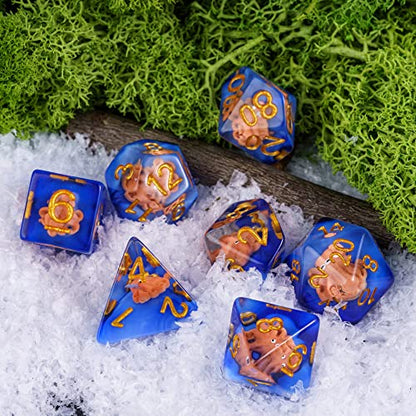 UDIXI Octopus DND Dice Set, Resin Blue D&D Dice for RPG Role Palying Games | Velvet Storage Bag, DM Gift, for Dungeons and Dragons Tabletop Games Board Games - color: Ocean/Octopus