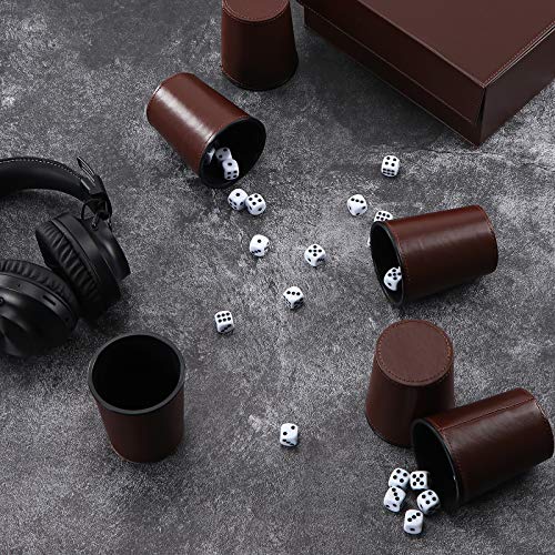 Party Games Leather Dice Cup Set, 6 Black Leather Dice Cups +30 Dice + Exclusive Storage and Transport Case Made of Faux Leather for Dad