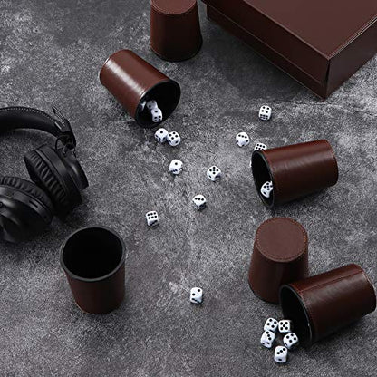 Party Games Leather Dice Cup Set, 6 Black Leather Dice Cups +30 Dice + Exclusive Storage and Transport Case Made of Faux Leather for Dad