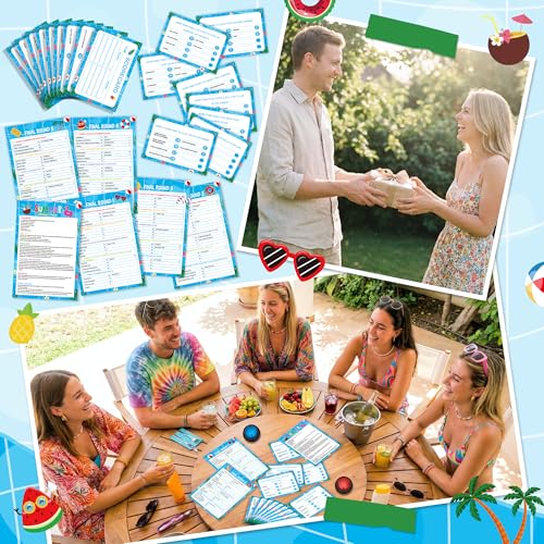 Eyxsaxenk Summer Friendly Feud Game with 2 Answer Buzzer - 40Pcs Family Fun Trivia Quiz Feud Card Buzzer Board Game Night for Summer Camp Party Family Trivia Night Gathering Group Team Building Supply - style: Summer