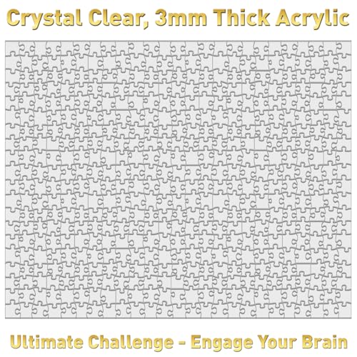 Funwares ImPuzzable Clear Acrylic Puzzle, 500 Pieces, Impossible Jigsaw | False Edges & Corners, Double-Sided Crystal-Clear Pieces, Insanely Hard Brain Teaser, Gag Gift & White Elephant Champ - size: 500 Piece