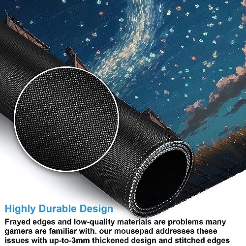 Starry Night Desk Mat, Abstract Swirl Large Mouse Pad 31.5x15.7 in | 31.5x15.7 In - color: Anime Art Scenery3