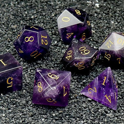 Haxtec Natural Amethyst Gemstone DND Dice with Premiun DND Dice Case Semi-Precious Gem D&D Dice Compatible with Dungeons and Dragons TTRPG Gift - color: Purple