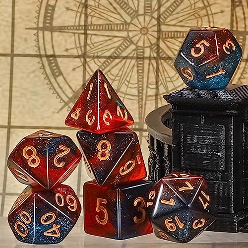 CiaraQ Polyhedral Dice Set - DND Role Playing Dice | Acrylic RPG Dice for Dungeons and Dragons MTG Table Games, Multi-Color, 42pcs - color: Red & White / Blue & White / Blue & Purple / Black & Green / Black & Purple