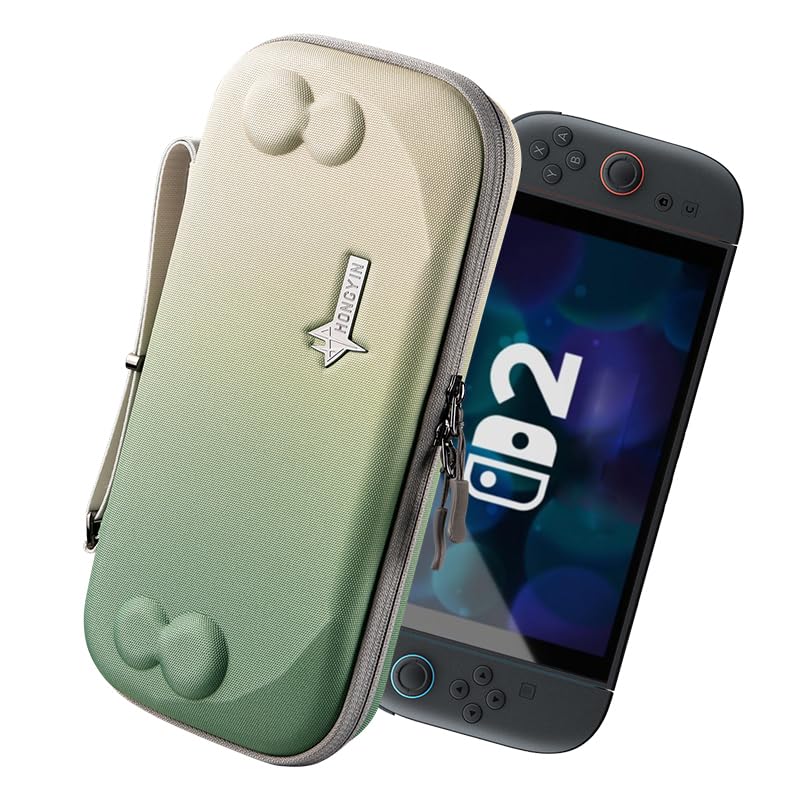 UYIYE Protective Carrying Case Compatible with Nintendo Switch 2 2025, Hard EVA Travel Case with Soft Lining, Anti-Shake Strap, Joystick Protection & 9 Game Card Slots for Switch 2 Console 7.9''-Sage - color: Sage gradient
