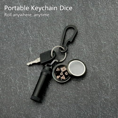 PJOY Mini Dice Set Tiny DND Dice with Necklace Case D&D Portable 7PCS Keychain Antique Copper Metal Dice Set for Role Playing Dice Games Compatible with Dungeons and Dragons Gifts - color: Black Copper