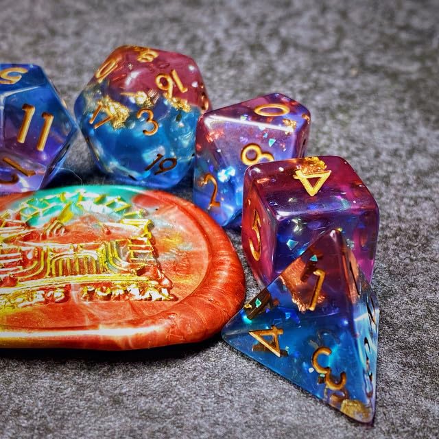 Sage’s Portal Cantrips DND Dice Set - Round Edge Resin 7-PC Polyhedral DND Dice Set for Dungeons and Dragons D&D RPG Tabletop TTRPG (Pink/Blue Glitter) - color: Pink/Blue Glitter