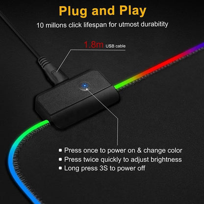 RGB Gaming Mouse Pad, Extended XXL Big Size, 14 Mode Spectrum 7 Colors LED Light Up Border, Black, 1.8 USB Cable