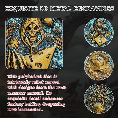 DND Spinner Metal Dice Fidget, Rotating Dice Set for Role Playing Gaming with Box, Polyhedral Dice with 3D Relief Design, for Dungeons and Dragons and Tabletop Games(Gradient Blue Black Nickel) - color: Blue-black Nickel, style: Black Nickel