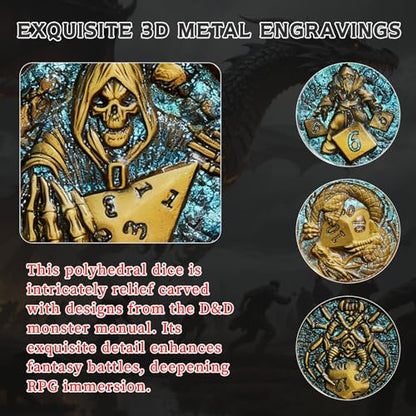 DND Spinner Metal Dice Fidget, Rotating Dice Set for Role Playing Gaming with Box, Polyhedral Dice with 3D Relief Design, for Dungeons and Dragons and Tabletop Games(Gradient Blue Black Nickel) - color: Blue-black Nickel, style: Black Nickel