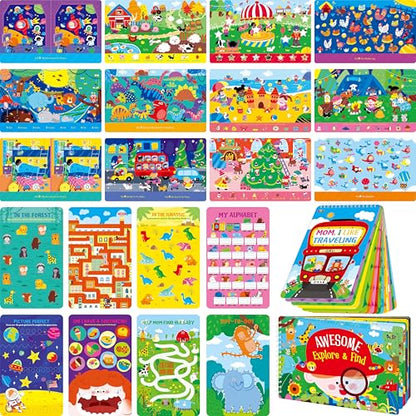 2 Travel Game Pads, 61 Dry Erase Activities Games Reusable & Erasable Book, Fun Explore & Find Brain Challenge Games Interesting Educational Toy and Learning Tool for Road Trip Airplane Travel - style: Comprehensive Games+Explore & Find
