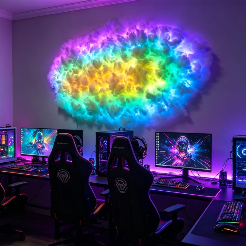 3D Cotton Thunder Cloud RGB Atmosphere Light, APP Controlled Effect LED Decor Lamp for Gaming Room Bedroom Indoor Ceiling Wall (2m)