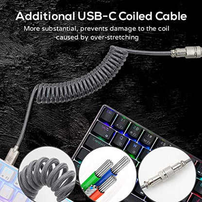 RK ROYAL KLUDGE RK61 60% Mechanical Keyboard with Coiled Cable, 2.4Ghz/Bluetooth/Wired, Bluetooth 61 Keys, Wireless RGB Hot Swappable Brown Switch Gaming Mini Keyboard with Software - White - color: White, size: Hot-swappable Brown Switch