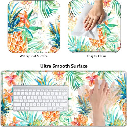 Large Gaming Mouse Pad+ Keyboard Wrist Rest Set, Ergonomics Memory Foam Mouse Mat Wrist Rest Support for Home Office, Waterproof Extended Mousepad 31.5x11.8in, Pineapple Leaf White Desk Pad - color: Yvb-mousepad-9-f-155