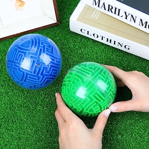 Sumind 4 Pcs 3D Puzzle Maze Ball Magic Brain Teasers Games Memory Sequential Maze Cube Ball Sphere Educational Puzzle for Adult Hard Challenges(Blue, Green) - color: Blue, Green