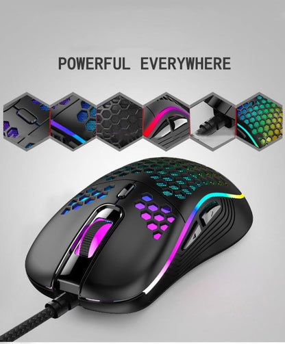 DC G40U Wired Gaming Mouse, RGB Honeycomb Ergonomic Design, 4 DPI Levels (1200/2400/4800/7200), Optical Sensor, Plug and Play, Compatible with PC, Mac, Tablet (Black) - color: Black