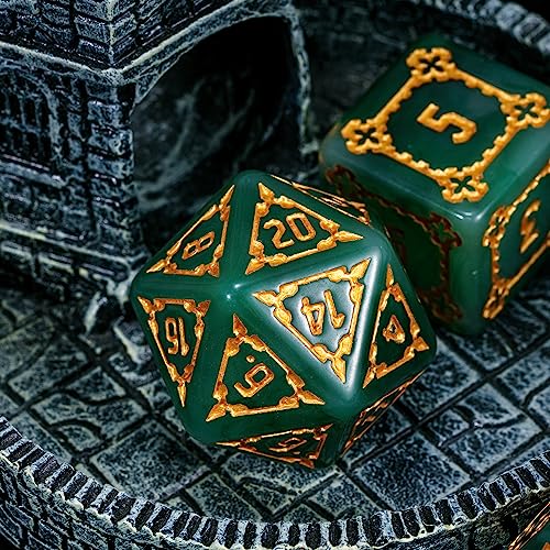 cusdie 7 Pcs 25mm Giant DND Dice with Dragon Eye Dice Bag, Polyhedral Dice Set, D&D Dice for Pathfinder RPG(Green) - color: Green