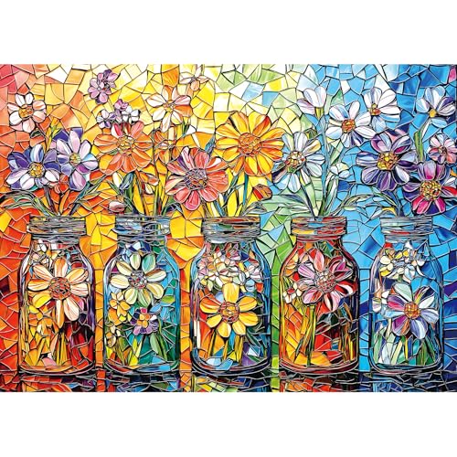 Puzzles for Adults 1000 Pieces, Stained Glass Wildflowers, Colorful Mosaic Jigsaw Puzzle 1000 Pieces, Challenging Puzzles for Adults Art Wall Decor for Family Games Gift, 27.5 x 19.7 inch - color: Colorful-stained Glass Wildflowers, size: 27.5" X 19.7"