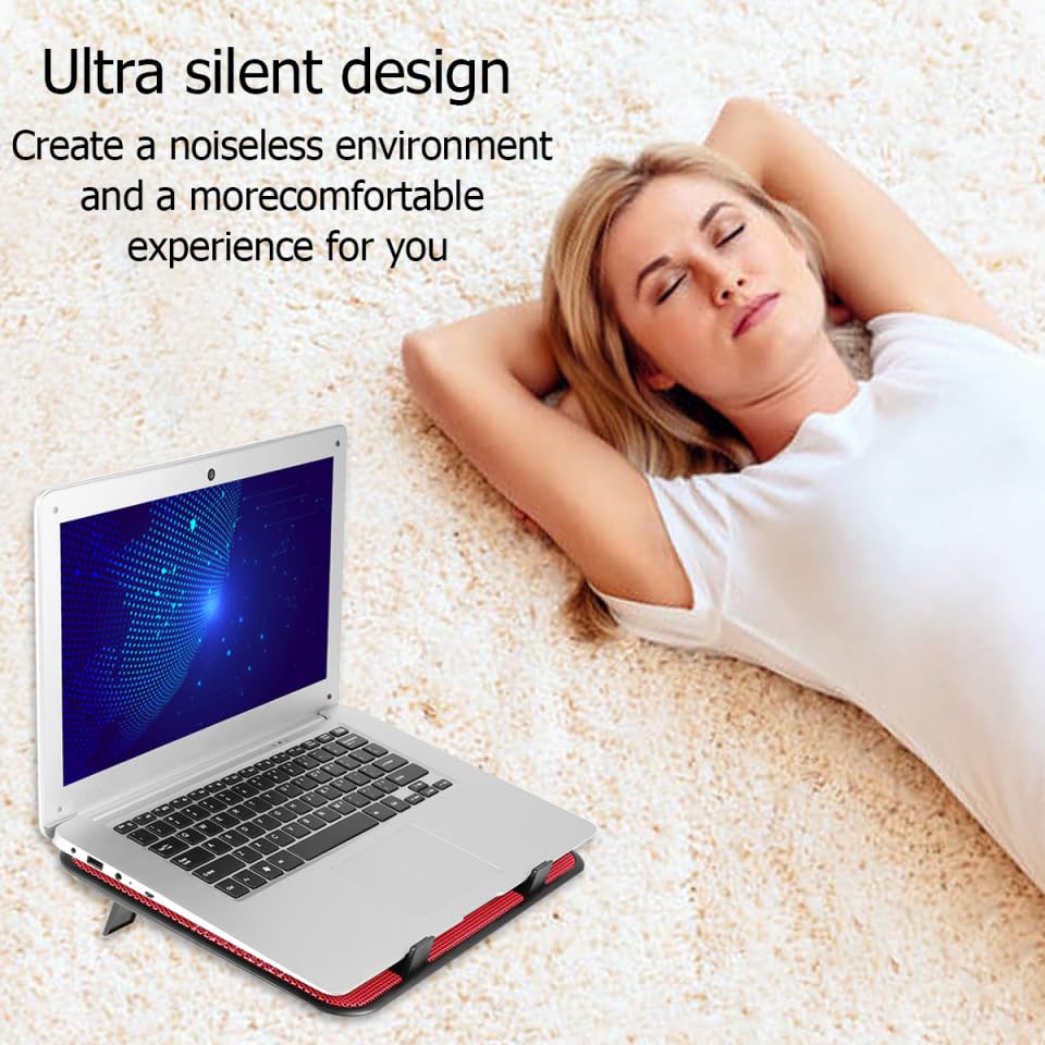 TEHAUX Laptop Cooling Pad 14 Inch – Dual Quiet USB Fans for Efficient Heat Dissipation & Ergonomic Adjustable Stand – for Office, Travel, Bed & Gaming Laptops