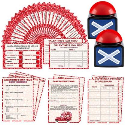 Valentine's Day Friendly Feud Game with 2 Answer Buzzers, Fun Family Valentines Board Game for Adults Feud Card Trivia Quiz Activities for Galentin's Day Party Family Office Group Team Building - style: Valentine's Day