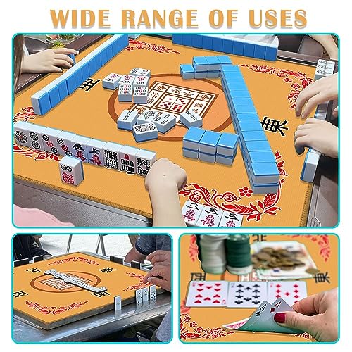 Mahjong Mat, Mahjong Table Mat for Tile Game, 31.5 in x 31.5 in Anti Slip and Noise Reduction Table Cover for Poker Card Board and Dominoes(Yellow) - color: C-yellow