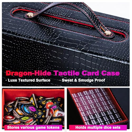 Commander Deck Box for MTG, 6-Deck Modular Card Case with Dice Tray, Holds 600+ Double-Sleeved Cards and 35PT Magnetic Card Holders for Trading Cards & TCG Collections Black/Red - color: Black&Red - Clutch Texture