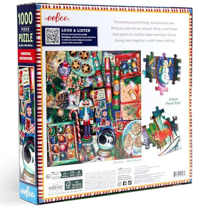 eeBoo 1000 Piece Puzzle - Christmas Decorations Jigsaw Puzzle for Adults, Square 23" x 23" Made with Recycled Board & Vegetable-Based Ink - style: Christmas Decorations