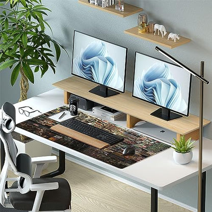 Cyberpunk Mech Desk Mat, Sci-Fi City Large Gaming Mouse Pad | Industrial steampunk city desk pad with thick 3mm cushion, smooth cloth top, and anti-slip backing. - color: Futuristic Art