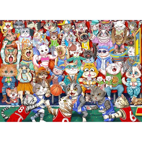 Puzzles for Adults 1000 Pieces, Cat Basketball Fun Jigsaw Puzzles Challenging Game, Puzzles Interlock Perfectly No Dust, for House Decoration, Party Toy for Parents - color: Cat Basketball