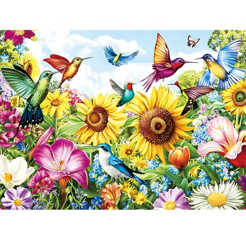 500 Pieces Puzzle for Adults - Summer Birds Garden Jigsaw Puzzle for Adults Teens,Recycled Cardboard Hummingbird Flowers Puzzle 500 Pieces,Challenging Game for Family Fun & Gift Idea,20.5 x 15 in - style: Birds Garden