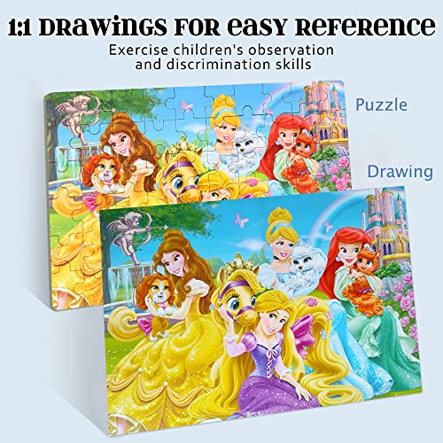 MZZOTOY Princess Puzzles for Kids Ages 4-8, 60 Pieces for Kids Ages 3-5 Princess Puzzle for Girls and Boys Toys Jigsaw Puzzles in a Metal Box Educational Puzzles (Princess) - color: Princess