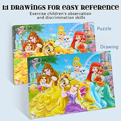 MZZOTOY Princess Puzzles for Kids Ages 4-8, 60 Pieces for Kids Ages 3-5 Princess Puzzle for Girls and Boys Toys Jigsaw Puzzles in a Metal Box Educational Puzzles (Princess) - color: Princess