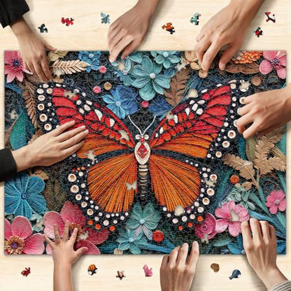 1000 Piece Jigsaw Puzzle for Adults, Butterfly Puzzle | Butterfly Paper-Cutting Art with Unique-Shaped Pieces and Vibrant Floral Details, 26.6 x 19.2 in - color: Butterfly Blooms