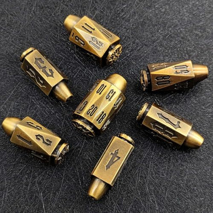 2025 Metal Polyhedral Bullet for DND Dice Set, 7Pcs Metallic D&D Dice with Gift Case for Dungeons and Dragon Game, RPG Role Playing Table Game Gifts (Black-Gold) - color: Black-gold