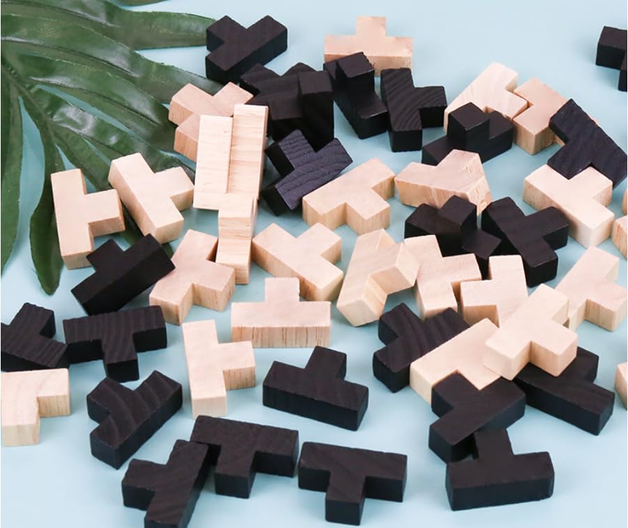 Wooden Brain Teaser Puzzles Cube Stocking Stuffers Wooden Puzzles T-shaped Jigsaw Logic Puzzle Educational Games Toy for Kids and Adults by AHYUAN (Black and Natural) - color: Black and Natural